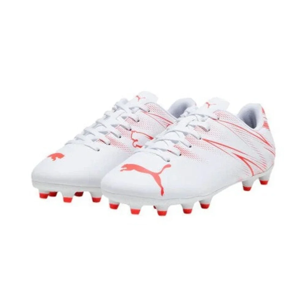 Puma Attacanto FG/AG Jr. Soccer Cleats - White/Fire Orchid, Size 9
